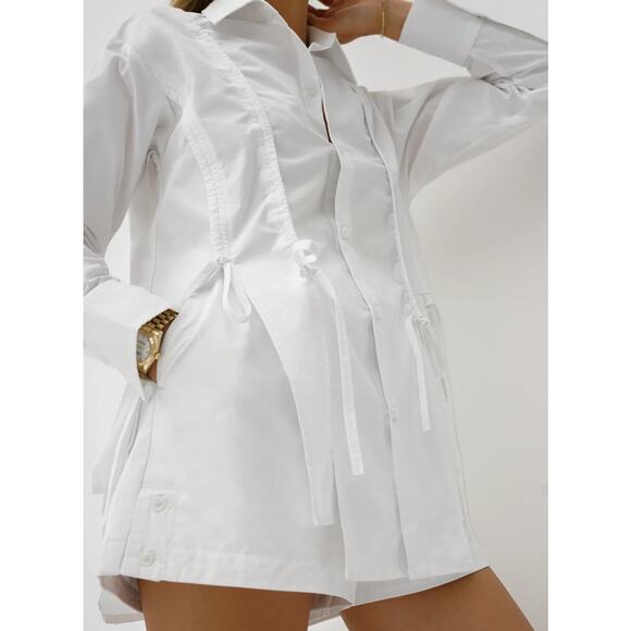 Vita Grace NEW Hana Tie Detail Cotton Shirt in White Size Small Long Sleeves - Picture 4 of 16